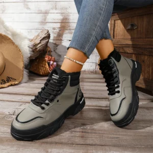 Fleece Lined Warm Sports Shoes Women Outdoor Walking Lace Up Sneakers Woman Winter High Top Plus Size 39-44 Sneakers for Men - Image 8