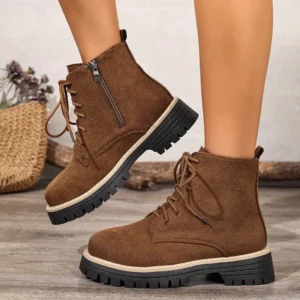 Womens Fashion Chunky Ankle Boots 2025 Comfortable Thick-soled Suede Leather Snow Boot Side-Zip Round Toe Short Boots Size 36-43 - Image 2
