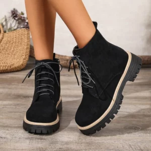 Womens Fashion Chunky Ankle Boots 2025 Comfortable Thick-soled Suede Leather Snow Boot Side-Zip Round Toe Short Boots Size 36-43 - Image 3