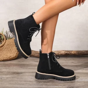 Womens Fashion Chunky Ankle Boots 2025 Comfortable Thick-soled Suede Leather Snow Boot Side-Zip Round Toe Short Boots Size 36-43 - Image 4