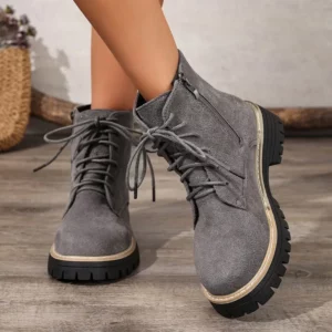 Womens Fashion Chunky Ankle Boots 2025 Comfortable Thick-soled Suede Leather Snow Boot Side-Zip Round Toe Short Boots Size 36-43 - Image 5