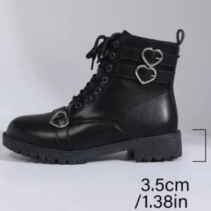 Women's Boots Metal Heart Buckle Ankle Boots for Woman Autumn Winter Lace Up Platform Short Boots Women Black Shoes Botas Mujer - Image 6