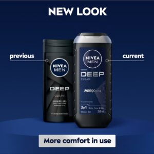 Nivea Men Deep Shower Gel 3In1 Body Wash With Micro-Fine Clay Andwoody Scent For Body Face And Hair black 250ml - Image 3