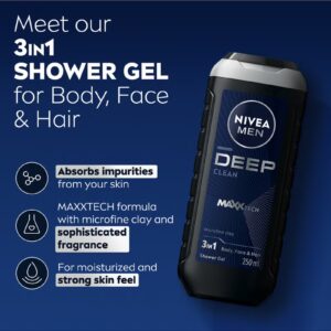 Nivea Men Deep Shower Gel 3In1 Body Wash With Micro-Fine Clay Andwoody Scent For Body Face And Hair black 250ml - Image 7