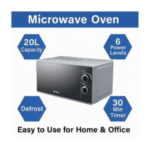 SPJ 20L Microwave Oven, 700W Power, 6 Power Levels, Defrost Function, 30-Minute Timer – Silver - Image 2