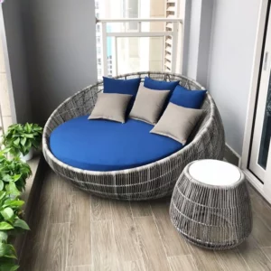Outdoor courtyard terrace leisure large round bed hotel open-air rattan bed outdoor garden sun room lounge chair sofa - Image 5
