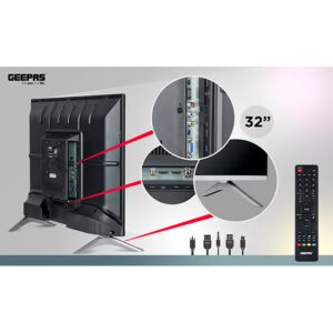 GEEPAS 32" Edgelss Slim LED TV with Remote Control,HDMI & USB Ports, AV Mode, Head Phone Jack, PC Audio In,VGA,Energy Saving Technology, Dynamic Sound GLED3201EHD Black - Image 2