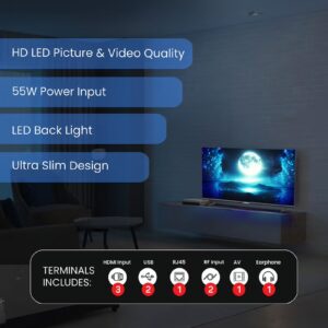 Nobel 32 Inch Led TV, Frameless, HD DLED 3xHDMI, 1xUSB,2xRF Input, 1xEarphone Output, 1xAV Input, 1xLAN With Remote Control, 19.2 x 72 x 46.2 (W x D x H) cm NTV32FL Black - Image 3