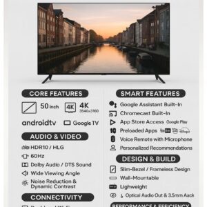 H2O 50-Inch Frameless Smart TV with Android 14 – 4K UHD, Google Assistant, Chromecast Built-In, Voice Remote - Image 4