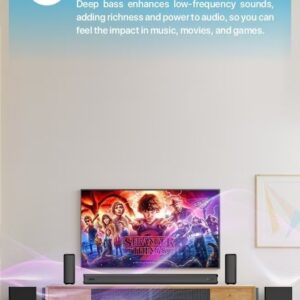 Powerology Wireless Home Theater Sound Bar 5.2.4CH Dual Woofer System / Dolby Atoms Immersive Powerful Sound / Universal Audio Interface / Wireless Mic Included / Wireless Woofers & Speakers /Easy Setup and Connectivity / Bluetooth - Black - Image 5