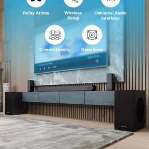 Powerology Wireless Home Theater Sound Bar 5.2.4CH Dual Woofer System / Dolby Atoms Immersive Powerful Sound / Universal Audio Interface / Wireless Mic Included / Wireless Woofers & Speakers /Easy Setup and Connectivity / Bluetooth - Black - Image 8