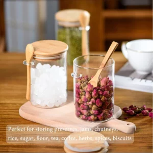 1/2/3/4pcs Airtight Glass Jars with Bamboo Lids and Spoons 18oz Transparent Glass Bulk Food Storage Jar for Spices, Beans, Tea - Image 5