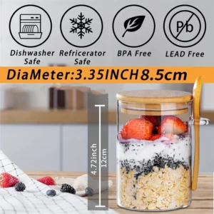 1/2/3/4pcs Airtight Glass Jars with Bamboo Lids and Spoons 18oz Transparent Glass Bulk Food Storage Jar for Spices, Beans, Tea - Image 6