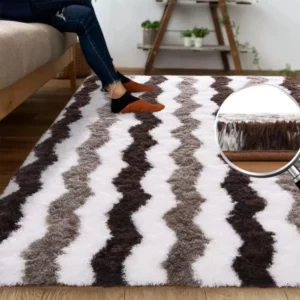 VIKAMA Plush Wave Pattern Carpet Living Room Bedroom Bedside Rug Soft Warm Three Colours Patchwork Home Decor Carpet - Image 4