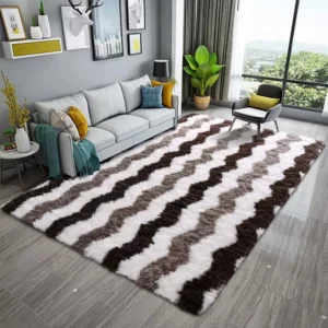 VIKAMA Plush Wave Pattern Carpet Living Room Bedroom Bedside Rug Soft Warm Three Colours Patchwork Home Decor Carpet - Image 3