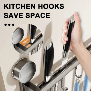 Wall Mounted Kitchen Hook Rack No-Punching Wall Hangers Rail Kitchen Utensils Rack Spoon Shovel Chopping Board Storage Rack - Image 2