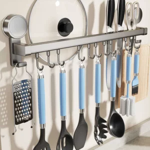 Wall Mounted Kitchen Hook Rack No-Punching Wall Hangers Rail Kitchen Utensils Rack Spoon Shovel Chopping Board Storage Rack - Image 5