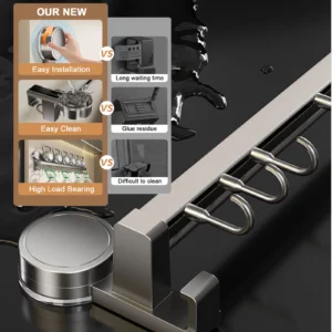 Wall Mounted Kitchen Hook Rack No-Punching Wall Hangers Rail Kitchen Utensils Rack Spoon Shovel Chopping Board Storage Rack - Image 4