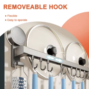 Wall Mounted Kitchen Hook Rack No-Punching Wall Hangers Rail Kitchen Utensils Rack Spoon Shovel Chopping Board Storage Rack - Image 7