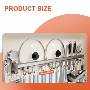 Wall Mounted Kitchen Hook Rack No-Punching Wall Hangers Rail Kitchen Utensils Rack Spoon Shovel Chopping Board Storage Rack - Image 8