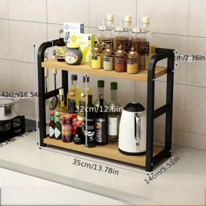 1pc 2-Tier Metal Countertop Shelf - Space Saving Organizer for Coffee, Mugs & Condiments, Rustproof Kitchen Rack - Image 2