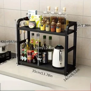 1pc 2-Tier Metal Countertop Shelf - Space Saving Organizer for Coffee, Mugs & Condiments, Rustproof Kitchen Rack - Image 4
