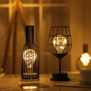 1PC Indoor Iron Wire Cage Design Night Light,Battery-Powered LED Lamp, Decorative Table Lighting for Bedroom, Living Room - Image 2