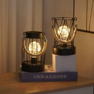 1PC Indoor Iron Wire Cage Design Night Light,Battery-Powered LED Lamp, Decorative Table Lighting for Bedroom, Living Room - Image 3