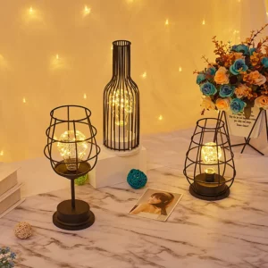 1PC Indoor Iron Wire Cage Design Night Light,Battery-Powered LED Lamp, Decorative Table Lighting for Bedroom, Living Room - Image 4