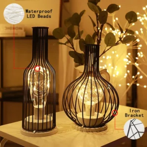 1PC Indoor Iron Wire Cage Design Night Light,Battery-Powered LED Lamp, Decorative Table Lighting for Bedroom, Living Room - Image 5