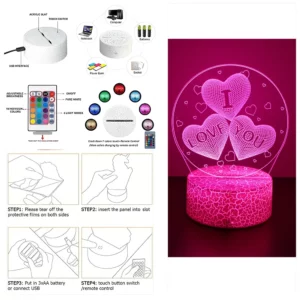 3D Lamp LED Night Light illusion I Love You Gadget Heart Bedroom Desk Lamps Home Decor Romantic Night Love Valentine's Day Gifts - Image 7