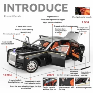 1:18 Rolls-Royce Phantom Model Car, Zinc Alloy Pull Back Toy Diecast Car with Sound and Light, Realistic Modeling Model Toy111 - Image 4