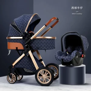Luxury 4-in-1 Portable Alloy Baby Stroller 3-in-1 Foldable Pram Buggy with Carry Basket Multi-functional Model - Image 4