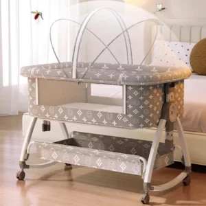 All-in-One Nursery Solution: Foldable 5-in-1 Crib with Detachable Diaper Table, Rocking Bassinet & Travel Portability - Image 2