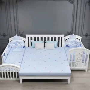 Newborn Solid Wood Crib, Movable Splicing Bed Multifunctional Baby Rocking Bed, Adjustable Guardrail Height, with Mosquito Net - Image 2