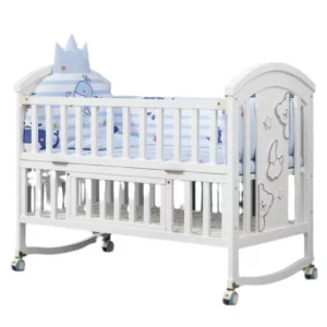 Newborn Solid Wood Crib, Movable Splicing Bed Multifunctional Baby Rocking Bed, Adjustable Guardrail Height, with Mosquito Net - Image 5
