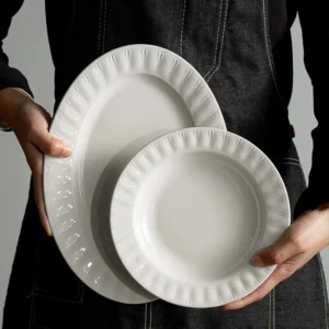 Minimalist Porcelain Dinnerware Set Textured Ceramic Plate Bowls Eco-Friendly Glazed Complete for Daily Dining Restaurant Use - Image 3