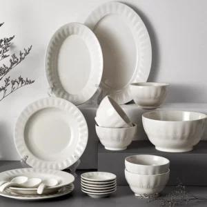 Minimalist Porcelain Dinnerware Set Textured Ceramic Plate Bowls Eco-Friendly Glazed Complete for Daily Dining Restaurant Use - Image 4