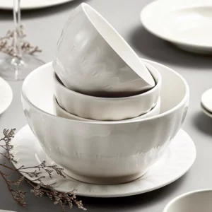 Minimalist Porcelain Dinnerware Set Textured Ceramic Plate Bowls Eco-Friendly Glazed Complete for Daily Dining Restaurant Use - Image 5