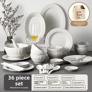 Minimalist Porcelain Dinnerware Set Textured Ceramic Plate Bowls Eco-Friendly Glazed Complete for Daily Dining Restaurant Use - Image 6