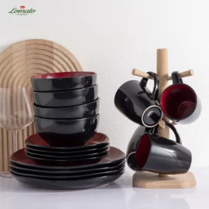 2025 Nordic Modern China Crokery Irregular 16 Pcs Glossy Red Black Modern Tableware Stoneware Ceramic Dinner Dinnerware Set - Image 3