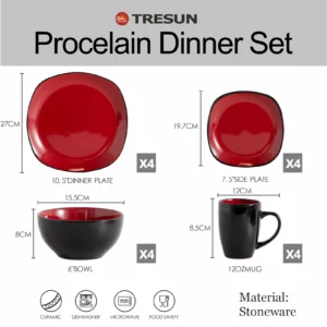 2025 Nordic Modern China Crokery Irregular 16 Pcs Glossy Red Black Modern Tableware Stoneware Ceramic Dinner Dinnerware Set - Image 7
