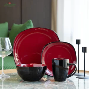2025 Nordic Modern China Crokery Irregular 16 Pcs Glossy Red Black Modern Tableware Stoneware Ceramic Dinner Dinnerware Set - Image 6