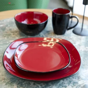 2025 Nordic Modern China Crokery Irregular 16 Pcs Glossy Red Black Modern Tableware Stoneware Ceramic Dinner Dinnerware Set - Image 5