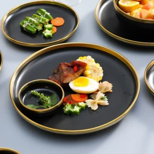 1Set Matte Gold Inlay Black Porcelain Dinner Sets Kitchen Plate Set Ceramic Dinner Service Food Dishes Rice Salad Noodles Bowl - Image 8