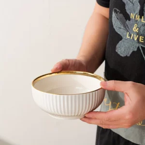 "Luxury Gold-Trimmed Ceramic Dinnerware Set: Premium Hotel-Grade Bowl & Plate Combo for Home Use (Rice Bowls, Entrée Plates, Sou - Image 7