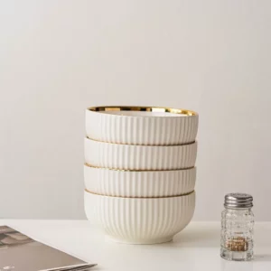 "Luxury Gold-Trimmed Ceramic Dinnerware Set: Premium Hotel-Grade Bowl & Plate Combo for Home Use (Rice Bowls, Entrée Plates, Sou - Image 5
