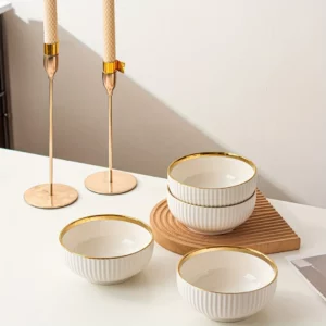 "Luxury Gold-Trimmed Ceramic Dinnerware Set: Premium Hotel-Grade Bowl & Plate Combo for Home Use (Rice Bowls, Entrée Plates, Sou - Image 4