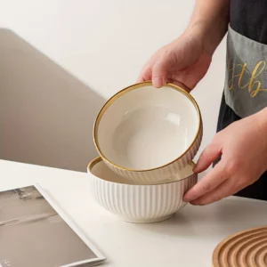 "Luxury Gold-Trimmed Ceramic Dinnerware Set: Premium Hotel-Grade Bowl & Plate Combo for Home Use (Rice Bowls, Entrée Plates, Sou - Image 3