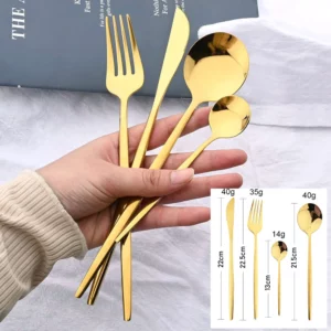 24Pcs Black Handle Golden Cutlery Set Stainless Steel Knife Fork Spoon Tableware Flatware Set Festival Kitchen Dinnerware Gift - Image 3